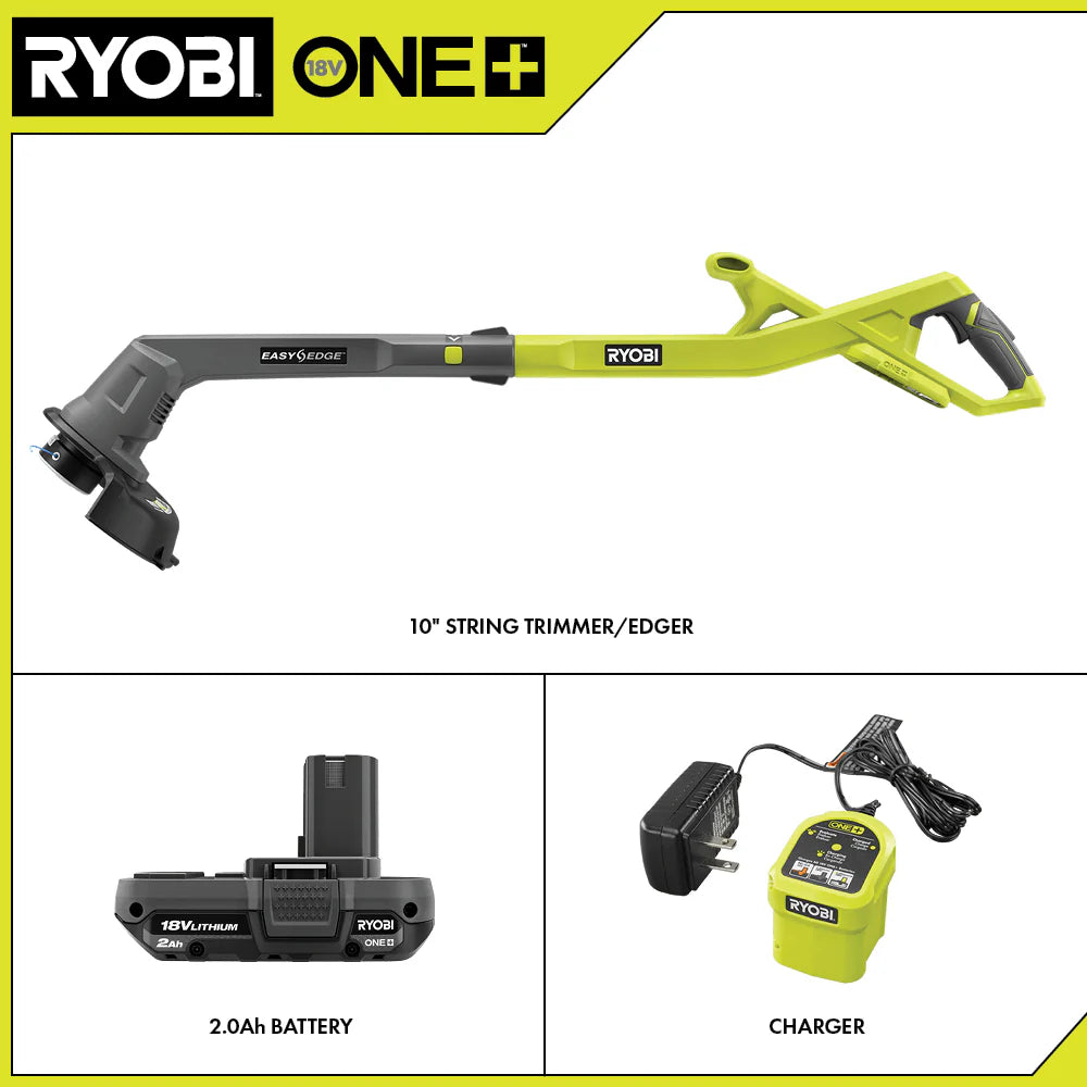 Open Box - RYOBI ONE+ 18V 10 In. Cordless Battery String Trimmer/Edger with 2.0 Ah Battery and Charger