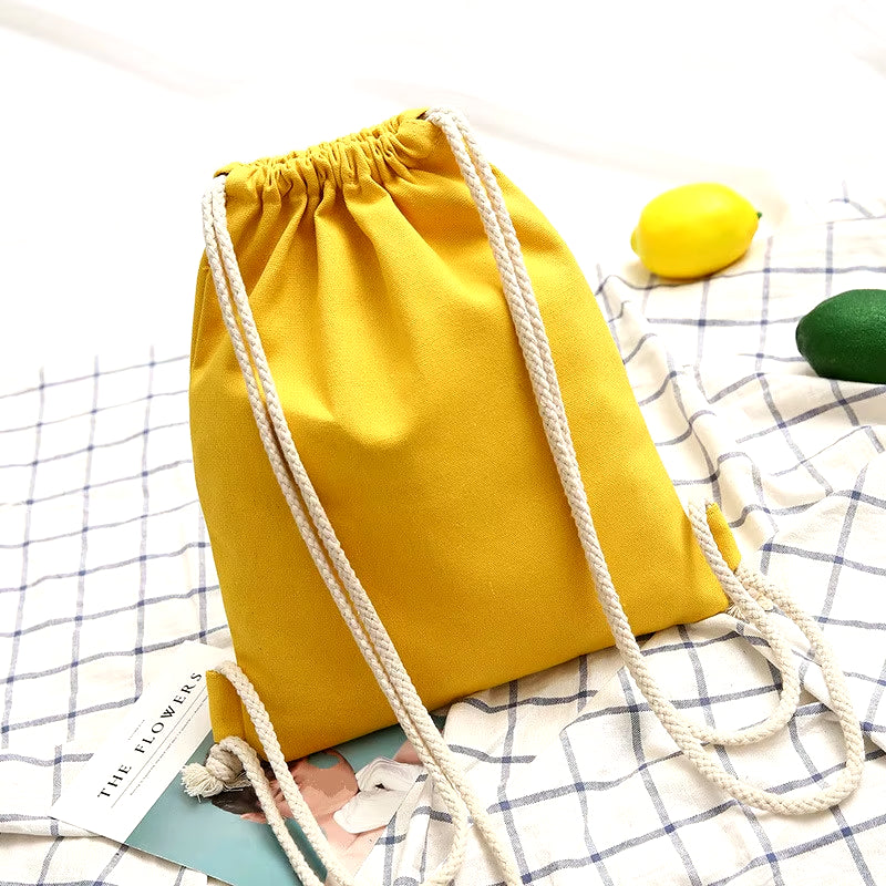 1 Pc Canvas School Bag Double Shoulder Drawstring Backpack Drawstring Pocket Portable Casual Backpack Women Men Travel Backpack