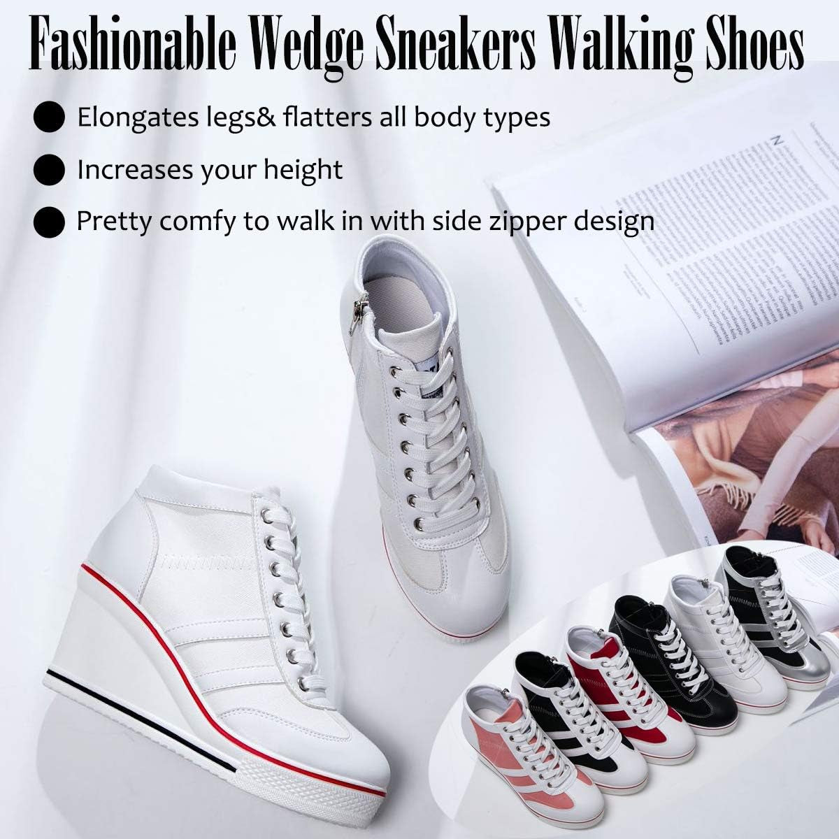 Women'S Wedge Sneakers Platform Wedge High Heel Sneakers Ankle Booties Fashion Canvas Walking Shoes