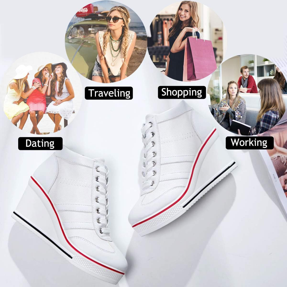 Women'S Wedge Sneakers Platform Wedge High Heel Sneakers Ankle Booties Fashion Canvas Walking Shoes