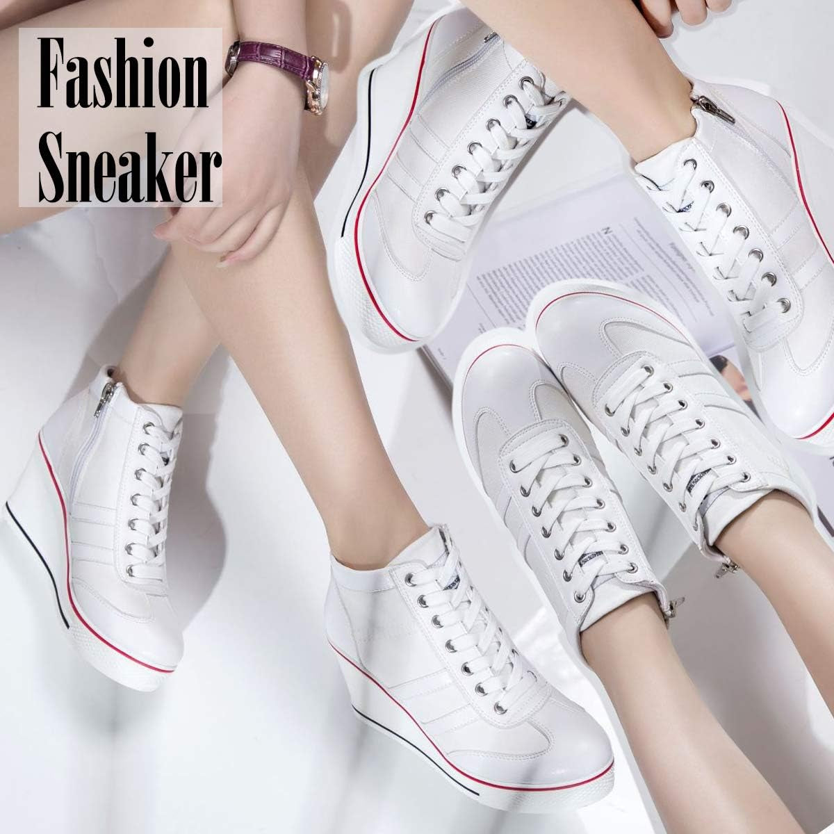 Women'S Wedge Sneakers Platform Wedge High Heel Sneakers Ankle Booties Fashion Canvas Walking Shoes