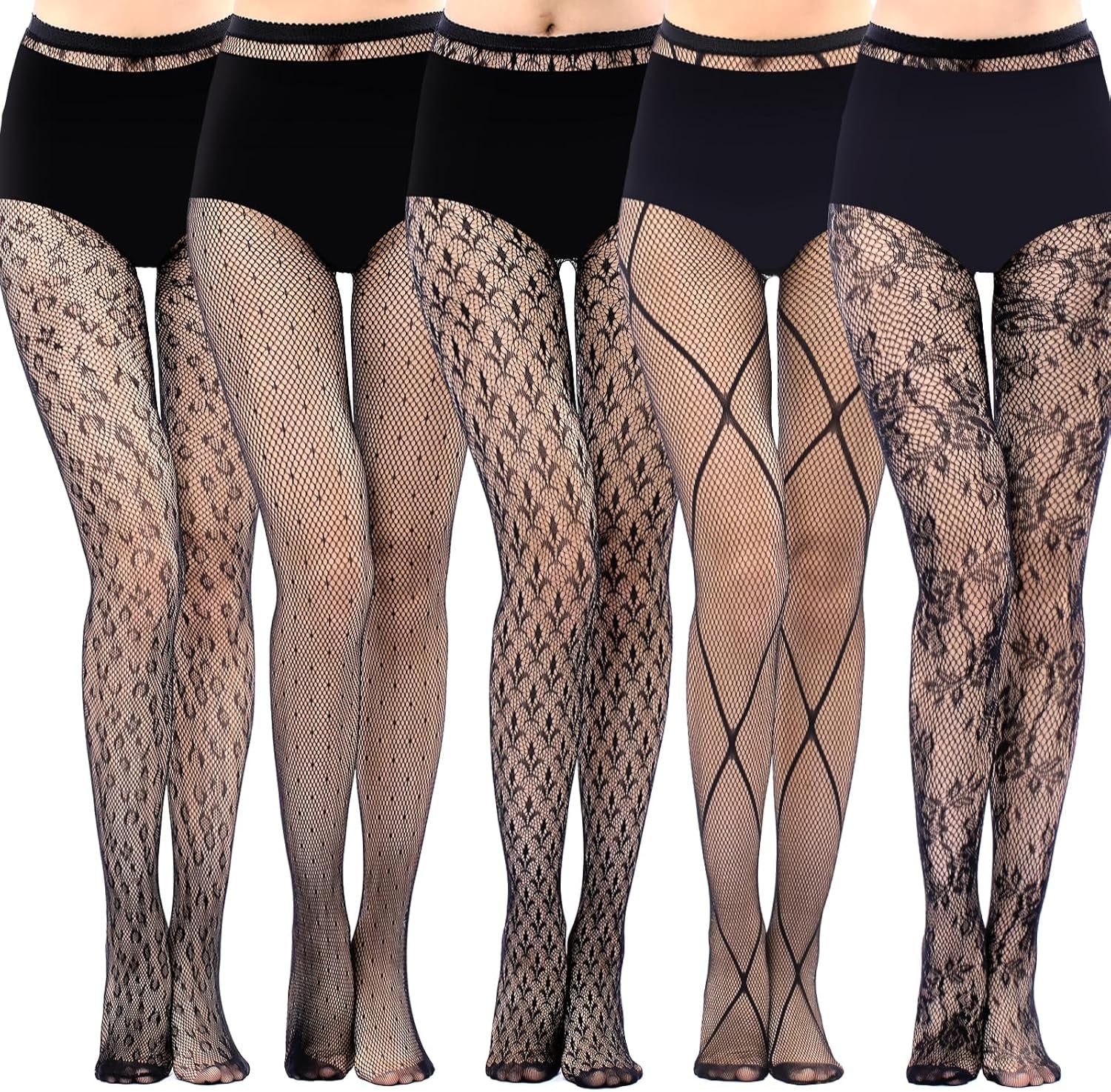 4-5 Pairs Fishnet Stockings Womens Lace Mesh Patterned Fishnet Leggings Tights Net Pantyhose