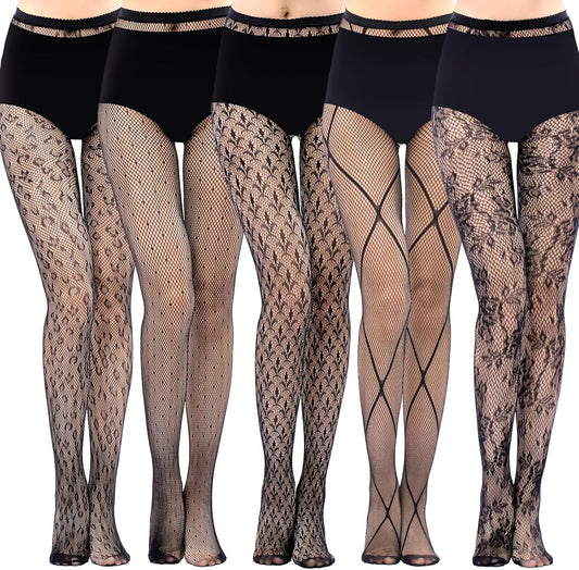 4-5 Pairs Fishnet Stockings Womens Lace Mesh Patterned Fishnet Leggings Tights Net Pantyhose