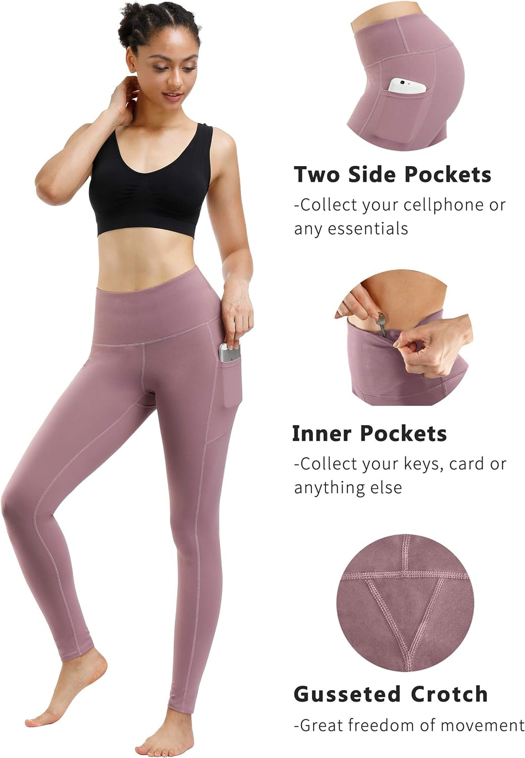 High Waist Yoga Pants with Pockets - Tummy Control 4-Way Stretch Leggings for Workout and Running (2 Pack)